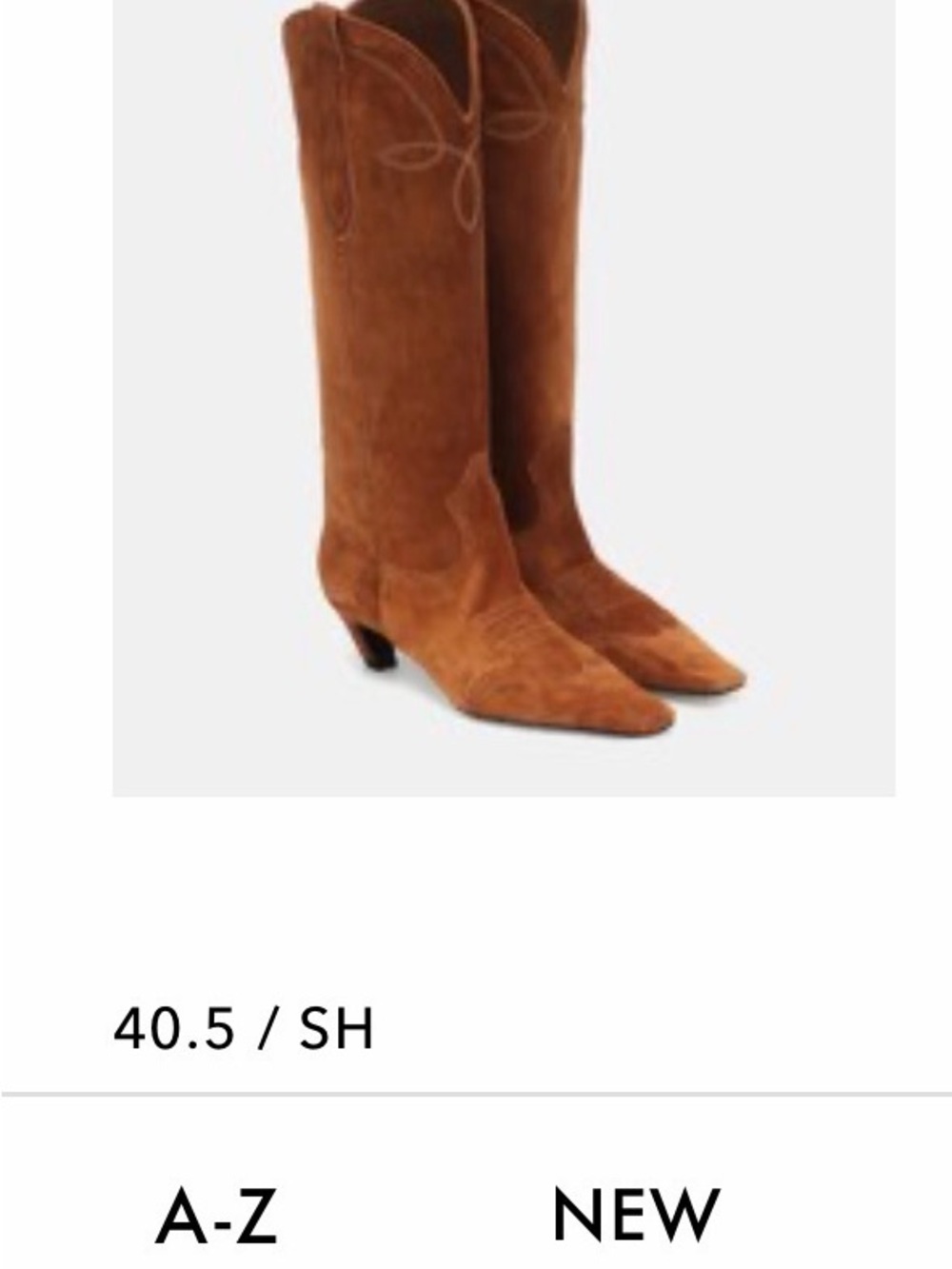 KHAITE Tall Suede Western Boots in Cognac Brown